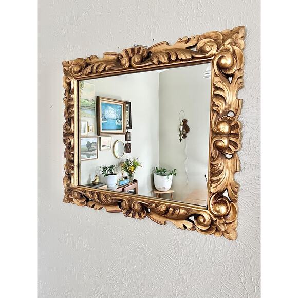 1970's Ornate Rococo style Gold Rectangular Mirror - Picture 1 of 9